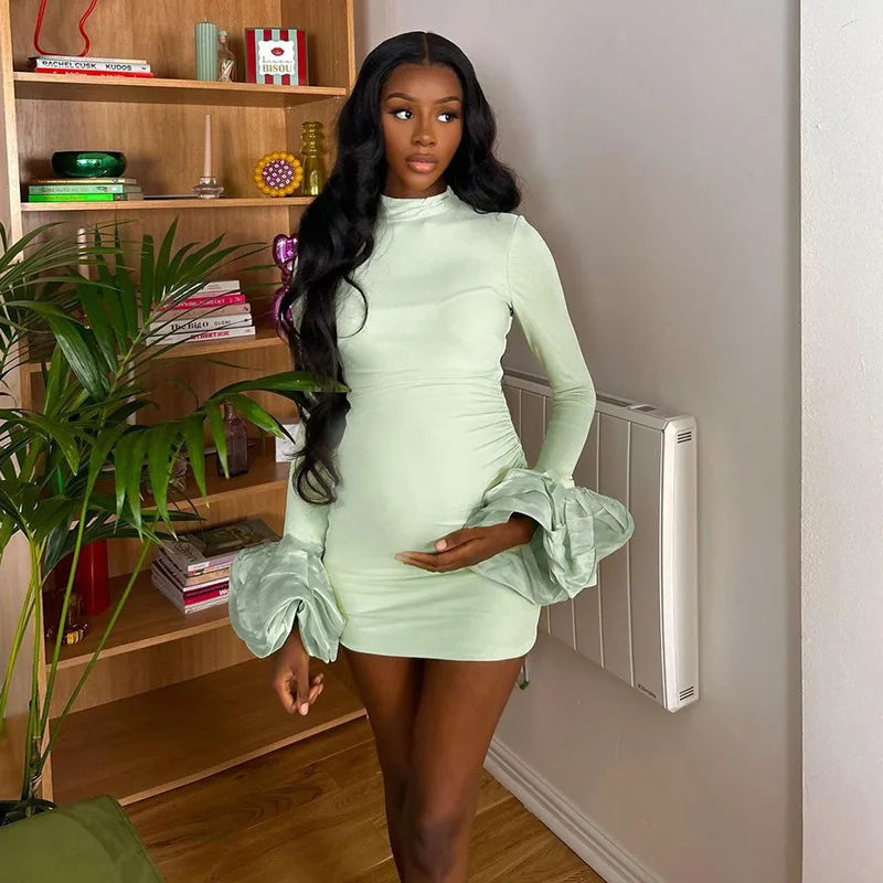 Flower Ruffle Flare Sleeve Mini Dress