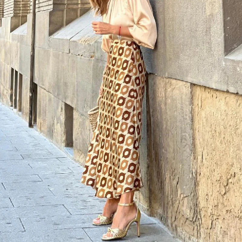 Moukyun Satin & Chiffon Printed Elegant Maxi Skirt - Nxt Moda