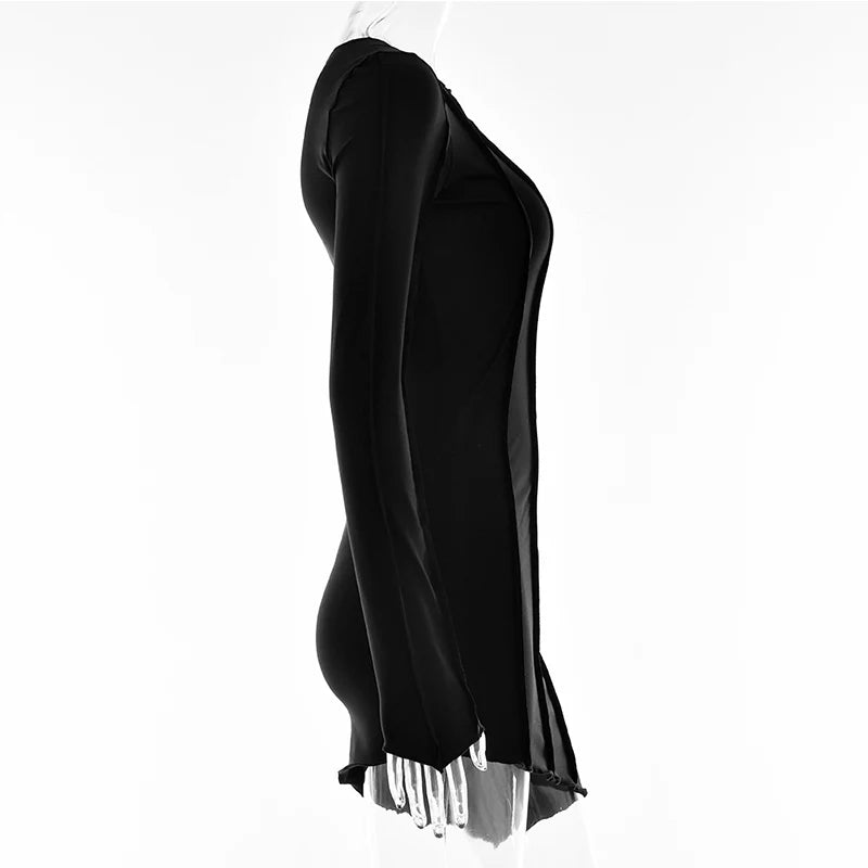 Sexy Solid Patchwork O Neck Mini Dress