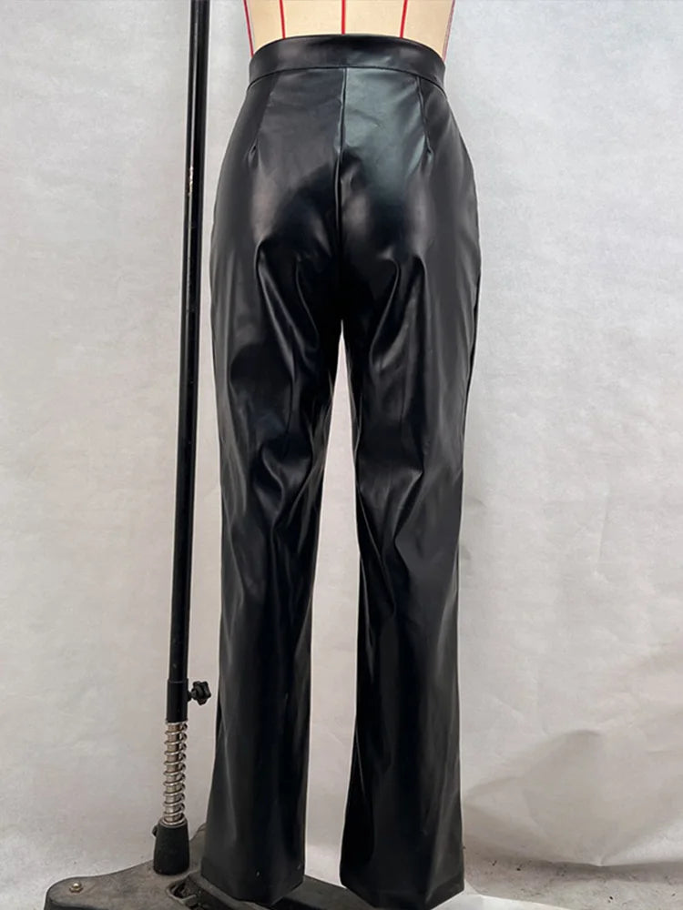 Vintage PU Leather High-Waist Pants – Loose Zipper Straight Trousers