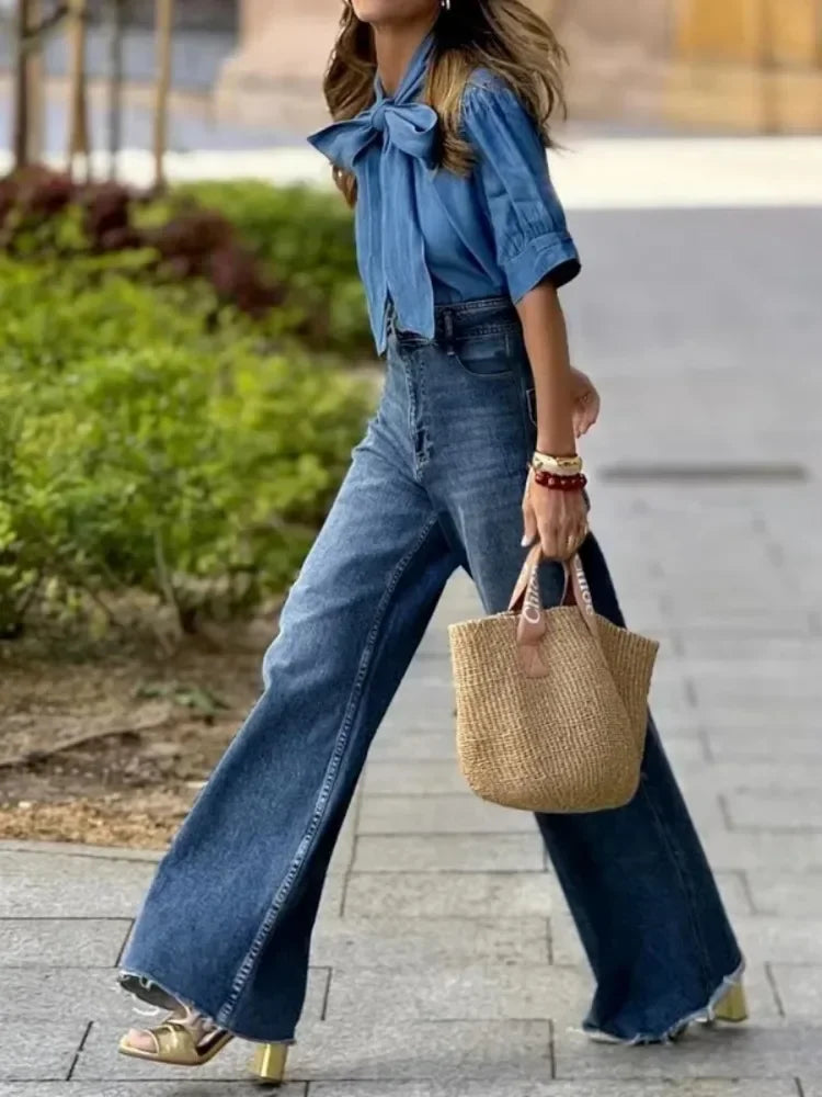 Women's Vintage High Waist Gradient Straight Jeans - Nxt Moda