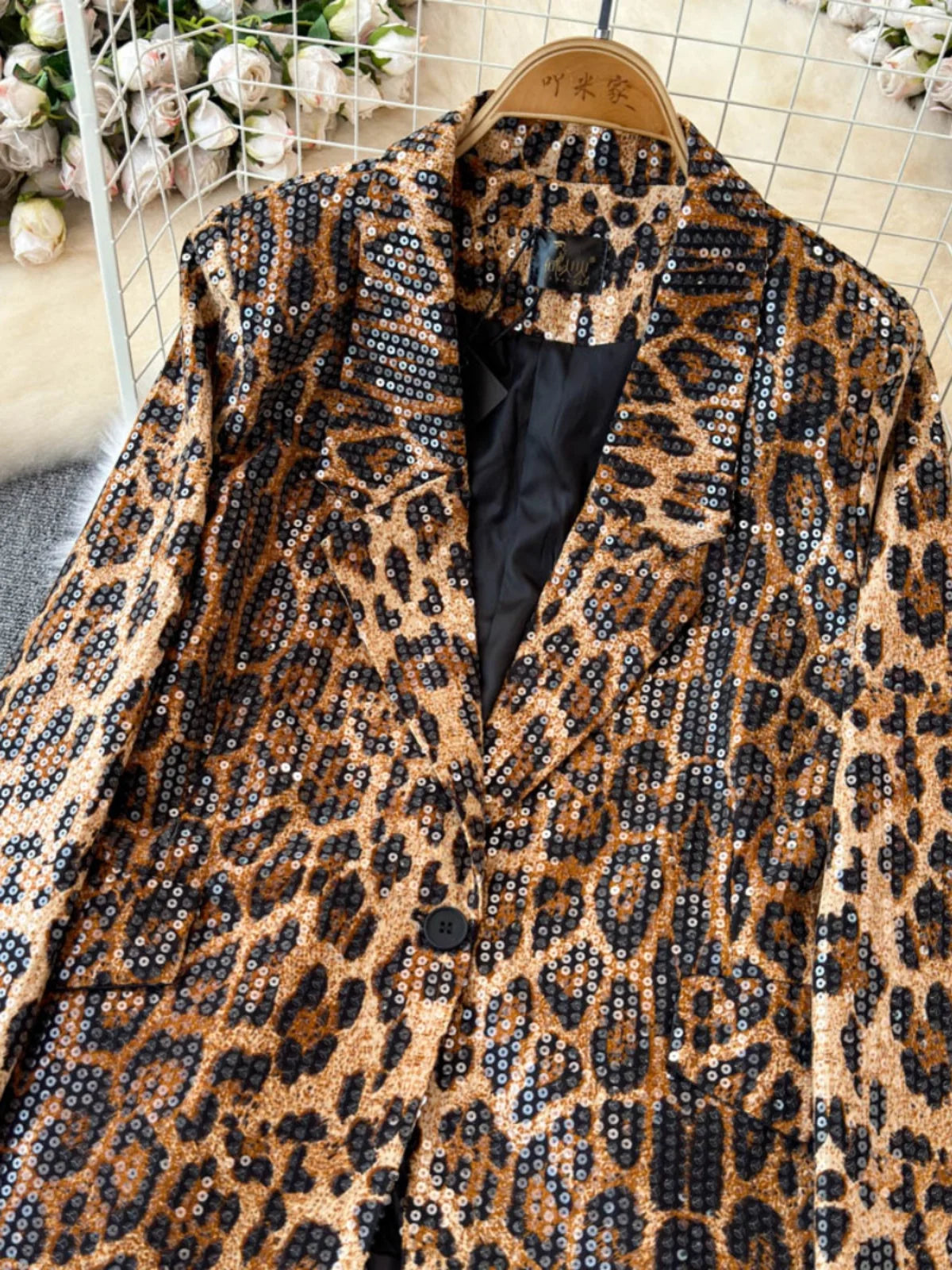 Street Style Leopard Print Blazer Women's Loose Sequined Coat - Nxt Moda