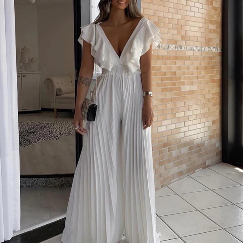 Sexy Ruffle Pleated Jumpsuit - Nxt Moda