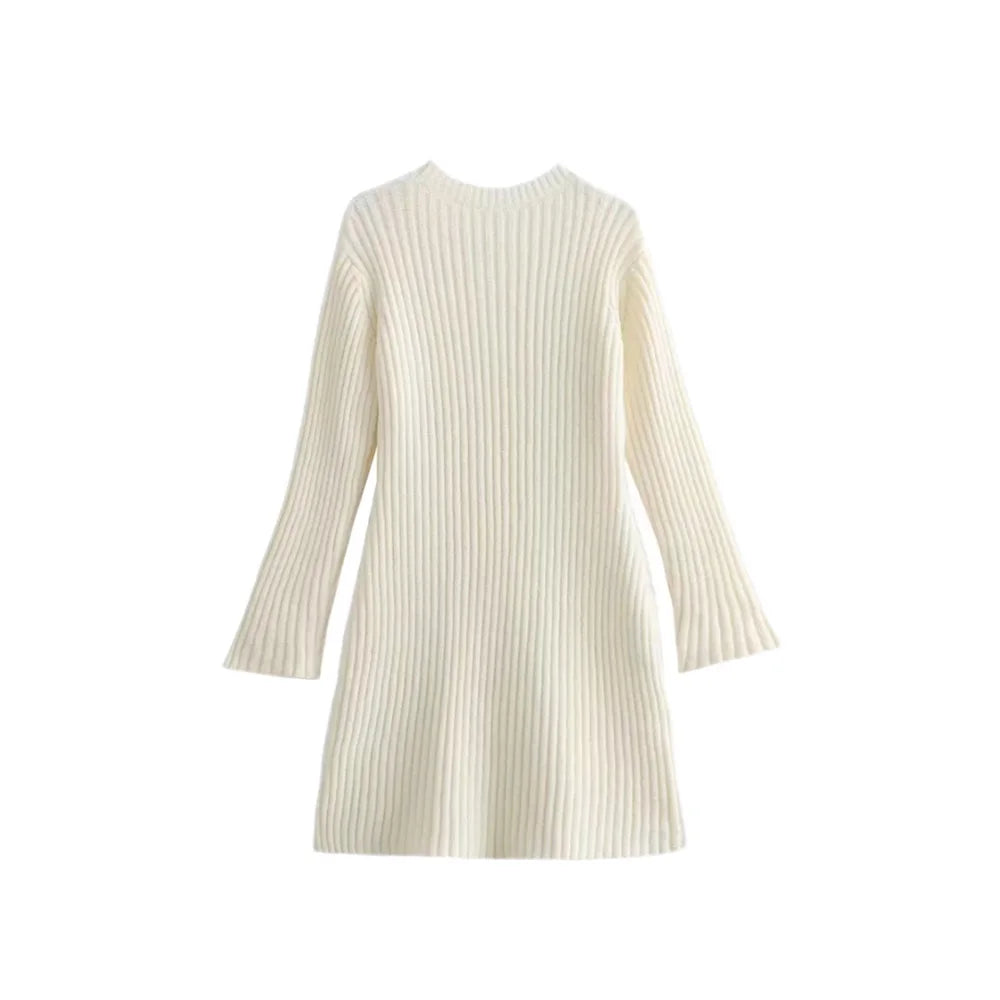 Ribbed Knit A-Line Sweater Winter Dress