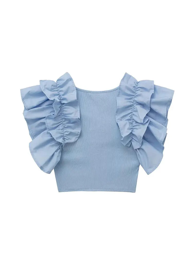 Ruffle Sleeve Knit Top - Nxt Moda