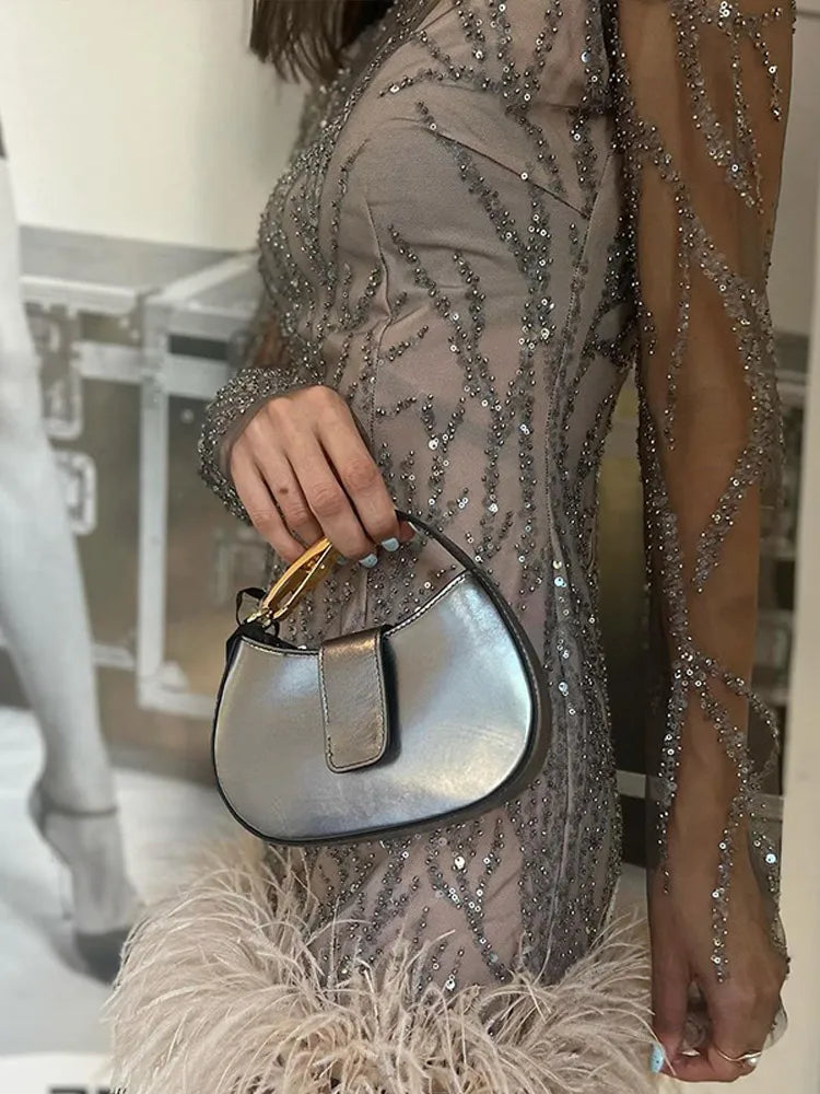 Feather Sequins Mini Sheer Dress