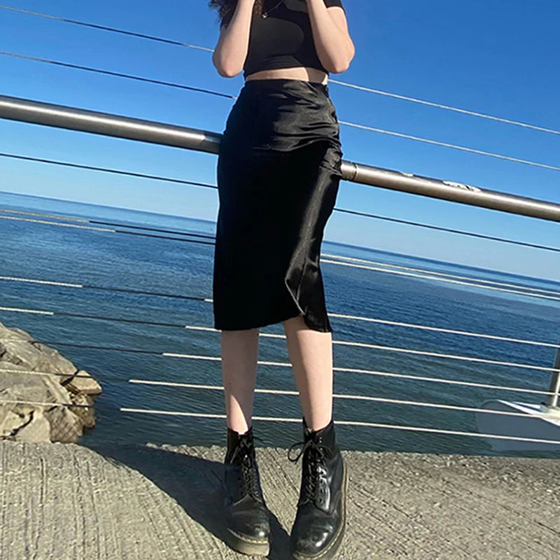 Heather Elegant Satin Maxi Skirt - Nxt Moda