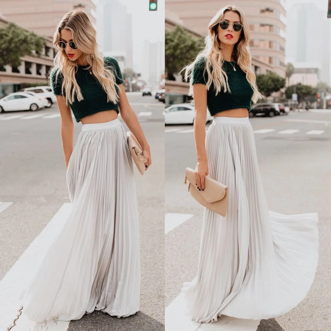 Stephanie Pleated A-Line Maxi Skirt - Nxt Moda