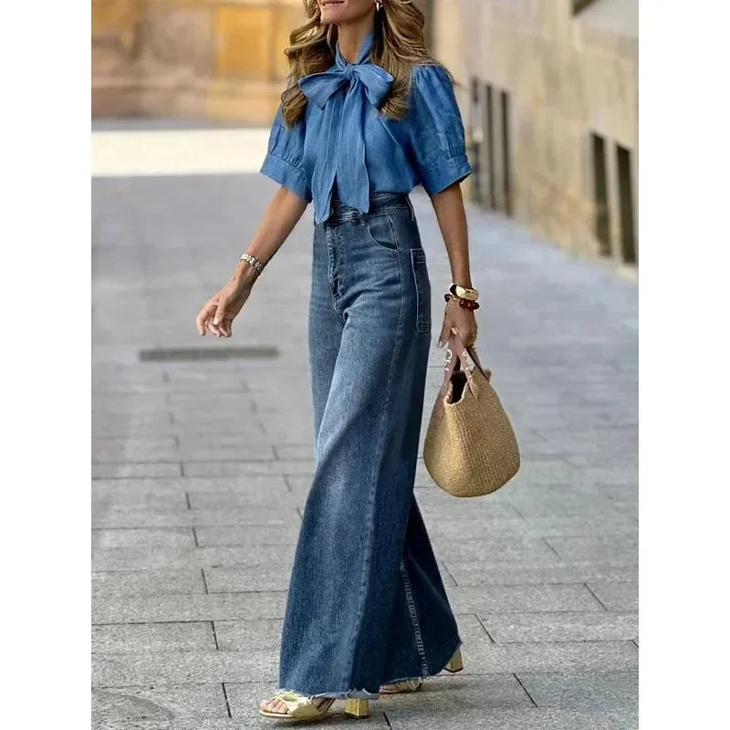 Women's Vintage High Waist Gradient Straight Jeans - Nxt Moda