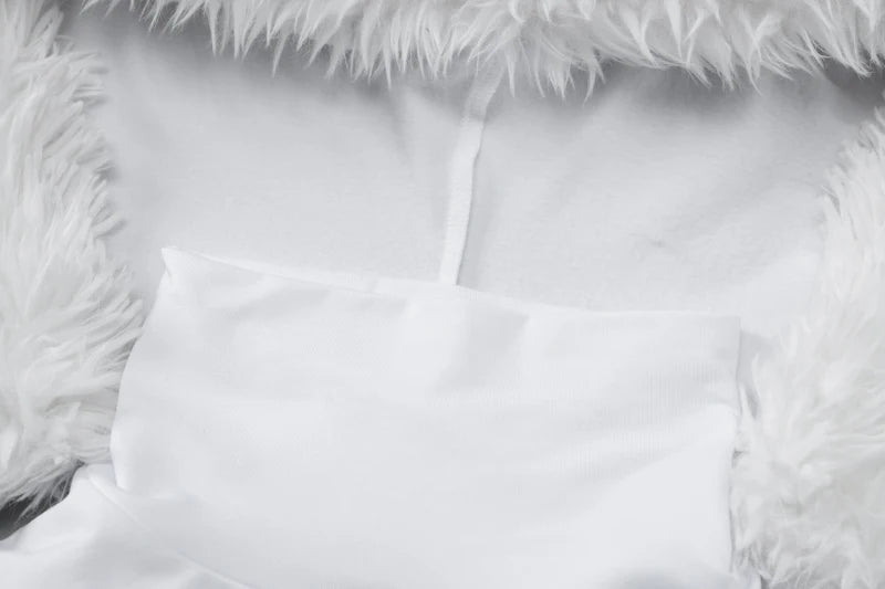 Furry Hooded Crop Top and Pants 2-Piece Winter Set