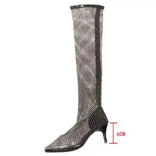 Sexy Pumps Stiletto High Heel Over Knee Mesh Sock Boots Pointed Toe Fishnet Heels Plus Size