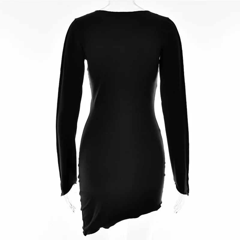 Sexy Solid Patchwork O Neck Mini Dress