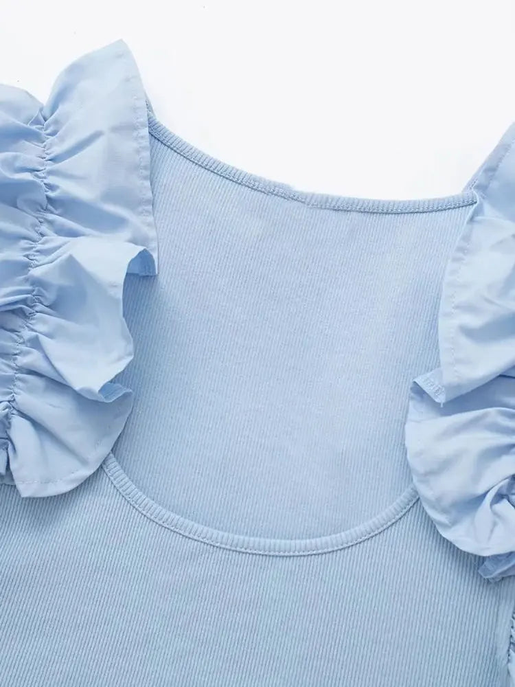 Ruffle Sleeve Knit Top - Nxt Moda