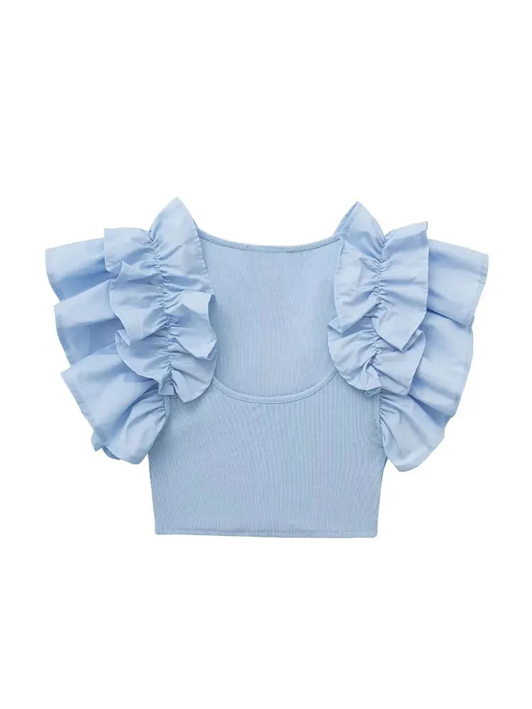 Ruffle Sleeve Knit Top - Nxt Moda