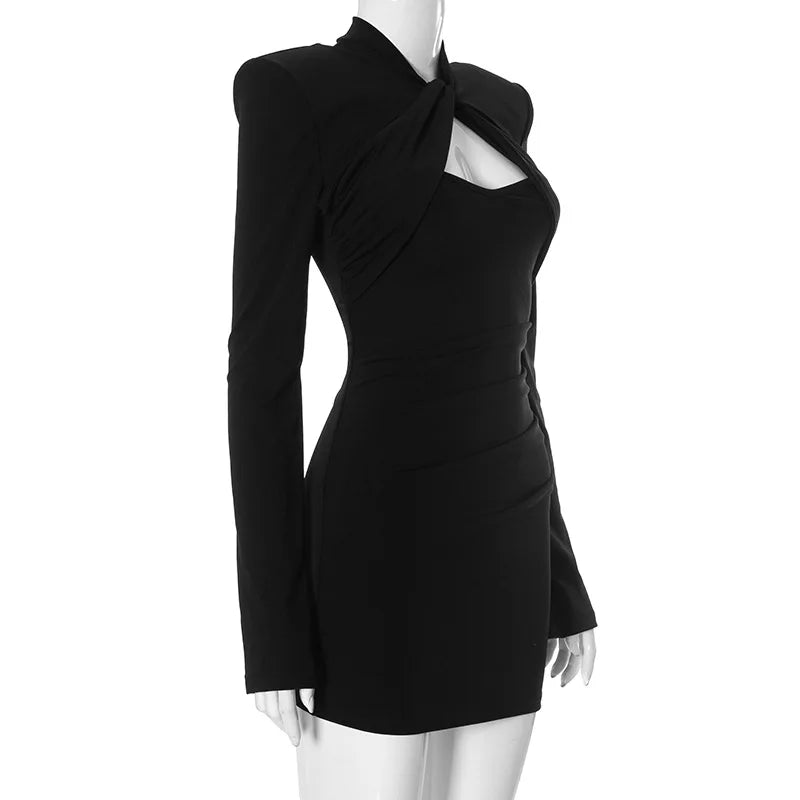 Sexy Women Low Cut Out Elegant Black Mini Wrap Dress