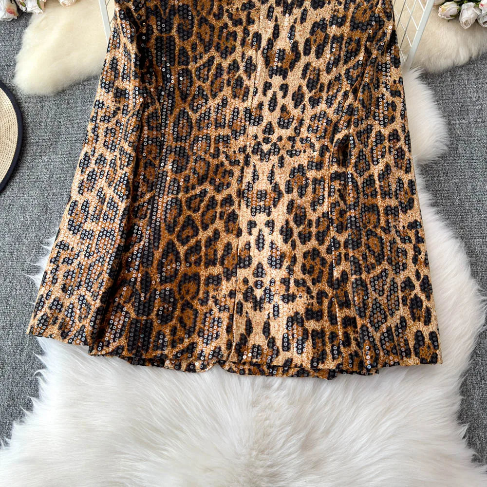 Street Style Leopard Print Blazer Women's Loose Sequined Coat - Nxt Moda