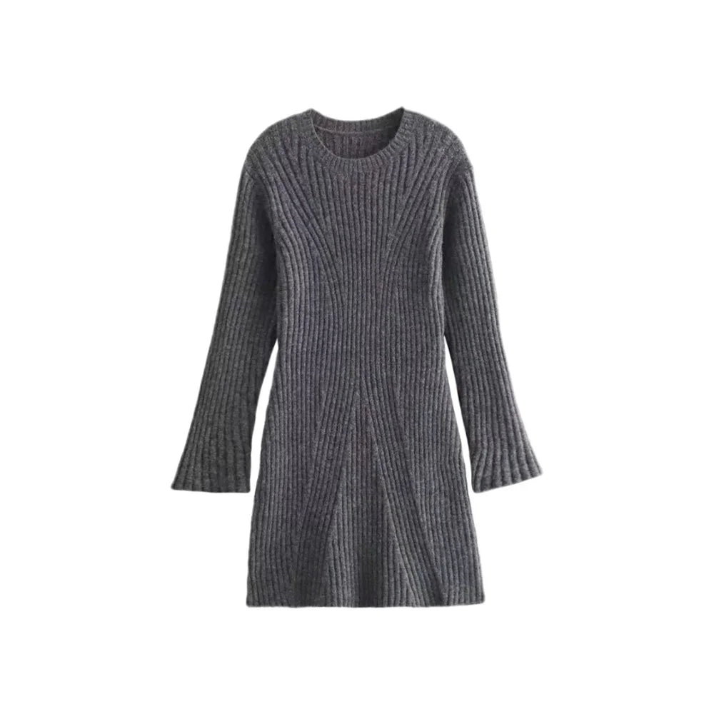 Ribbed Knit A-Line Sweater Winter Dress