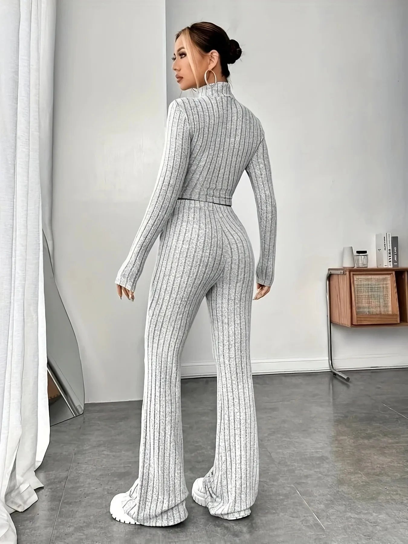 Turtleneck Pullover and High Waist Knit Pants 2-Piece Set