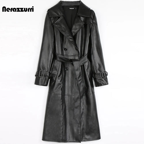 Nerazzurri Purple/Black Long Leather Trench Coat - Nxt Moda