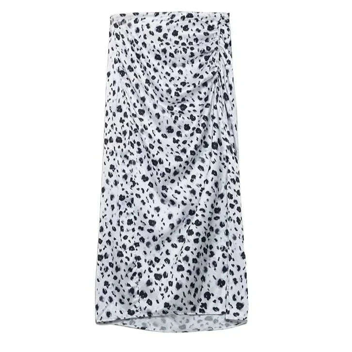 Ruched Slit Animal Print Midi Skirt - Nxt Moda
