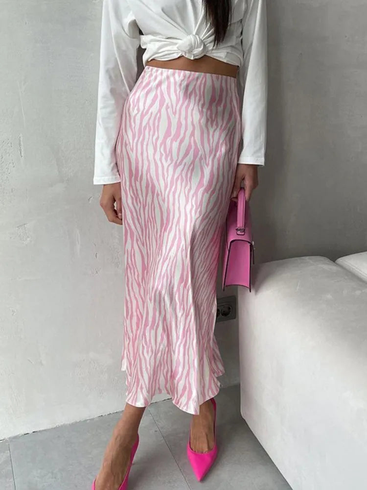 Pink Zebra Print Midi Skirt - Nxt Moda