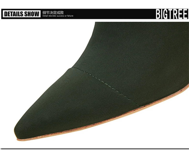 Socks Boots Black Pointed Toe Elastic Heels Autumn Winter Slimming Ankle Boots