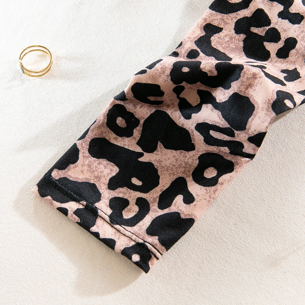 Women's Leopard Print Mesh Bodysuit Long Sleeve Stand Collar