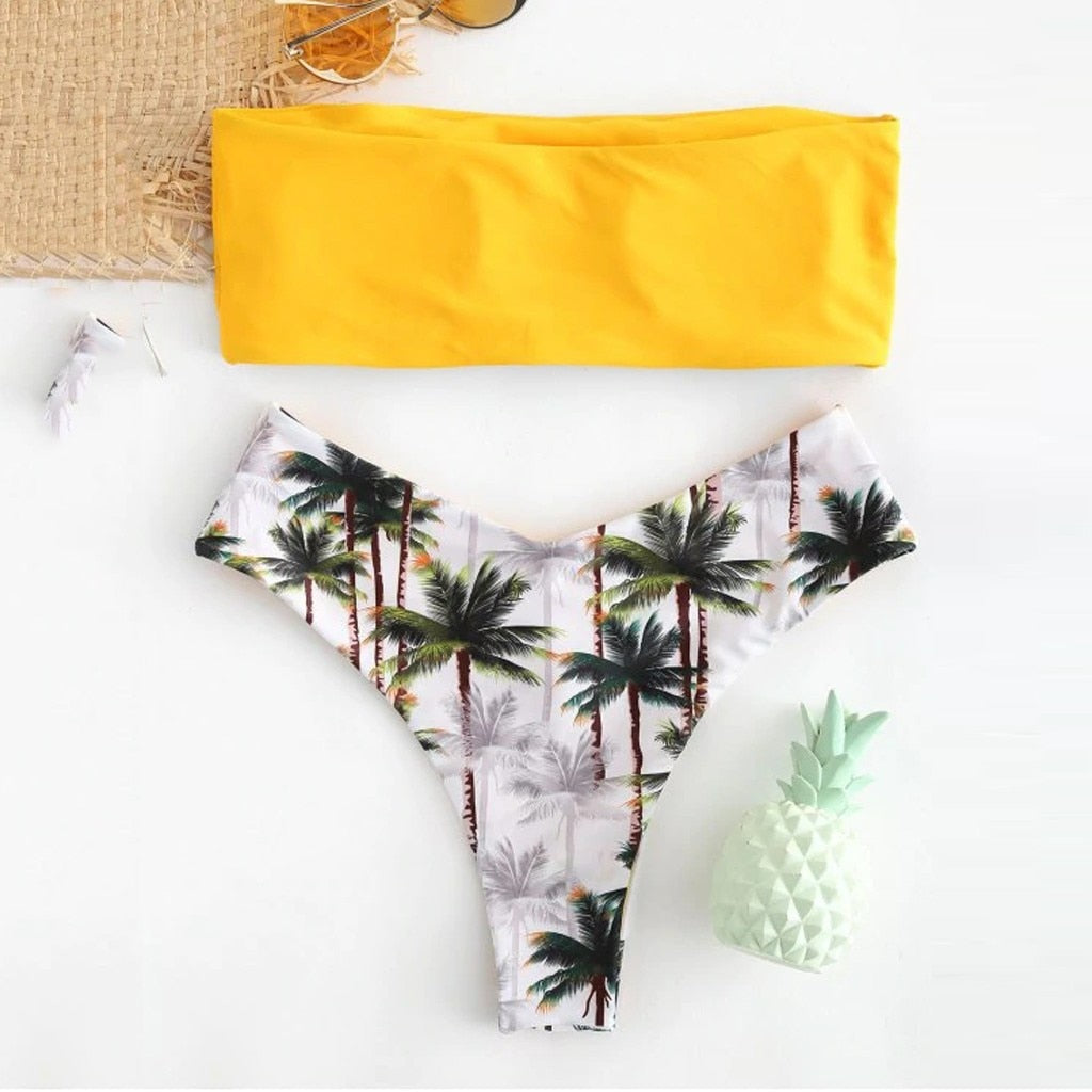 Sexy Palm High Waist Bikini Set - Nxt Moda