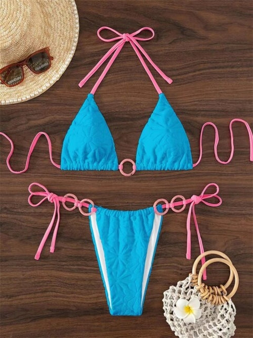 Sexy Triangle Contrast Ring Bikini Set - Nxt Moda