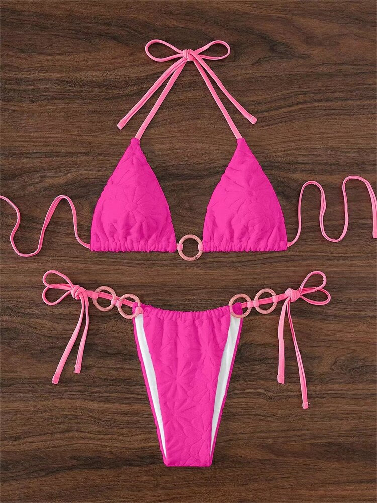 Sexy Triangle Contrast Ring Bikini Set - Nxt Moda