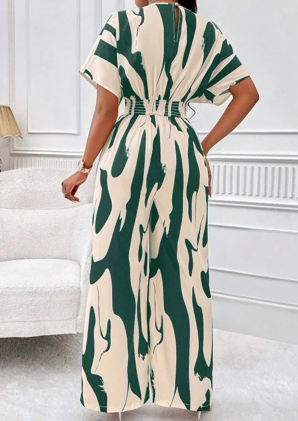 Women's Printed V-neck Jumpsuit - Nxt Moda
