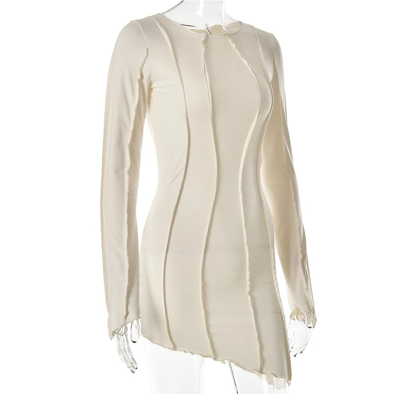 Sexy Solid Patchwork O Neck Mini Dress