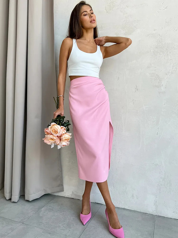 Slit Midi High Waist Asymmetrical Skirt - Nxt Moda