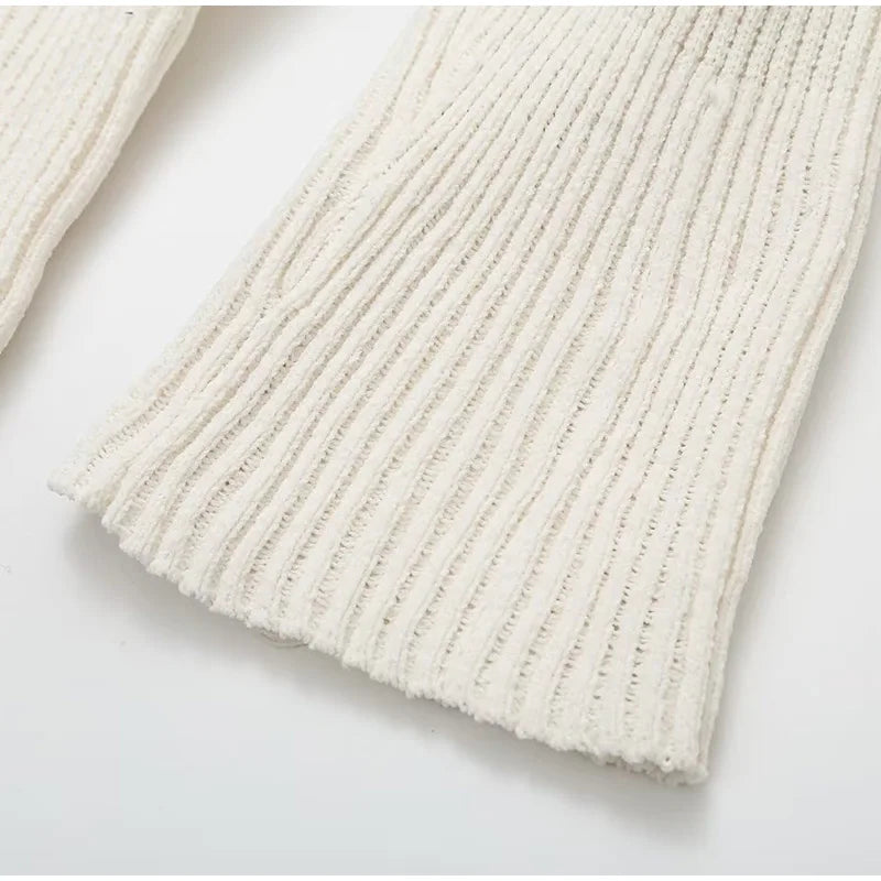 Ribbed Knit A-Line Mini Dress with Flare Sleeves