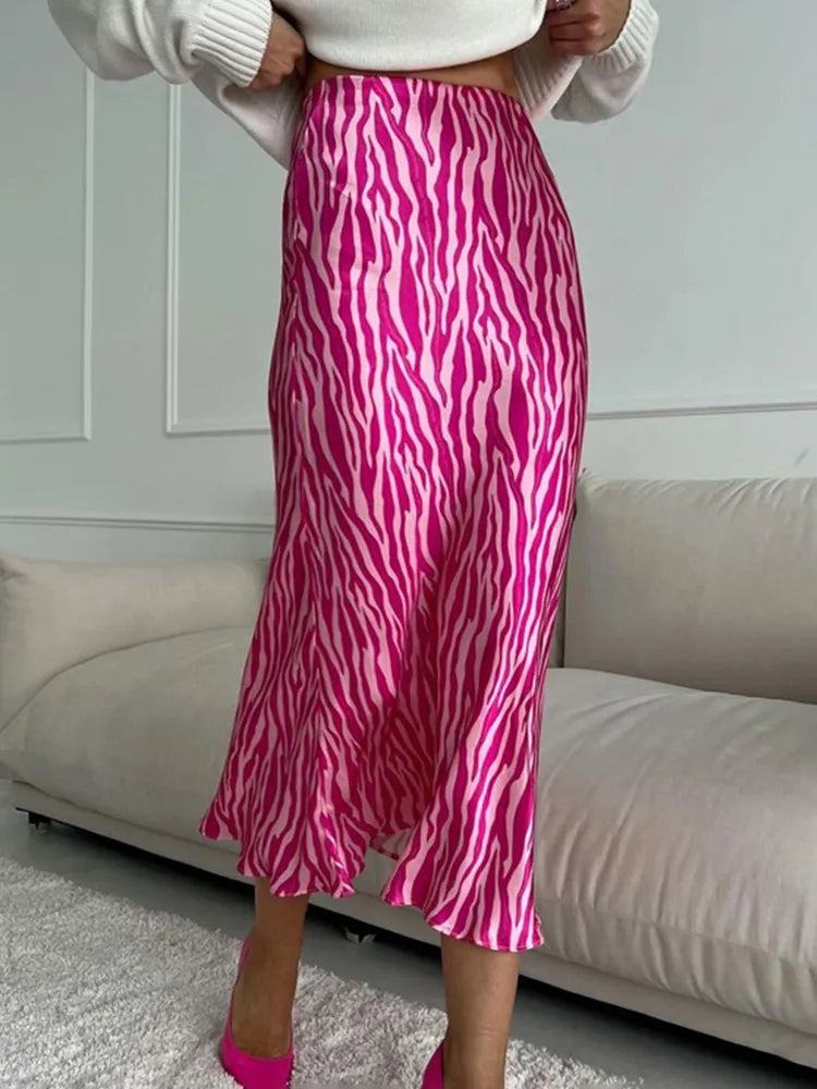Pink Zebra Print Midi Skirt - Nxt Moda