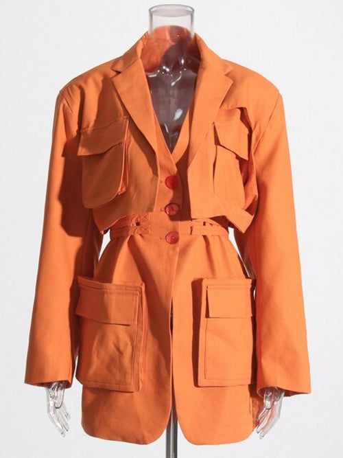 Twotwinstyle Orange Loose Blazer Jacket - Nxt Moda