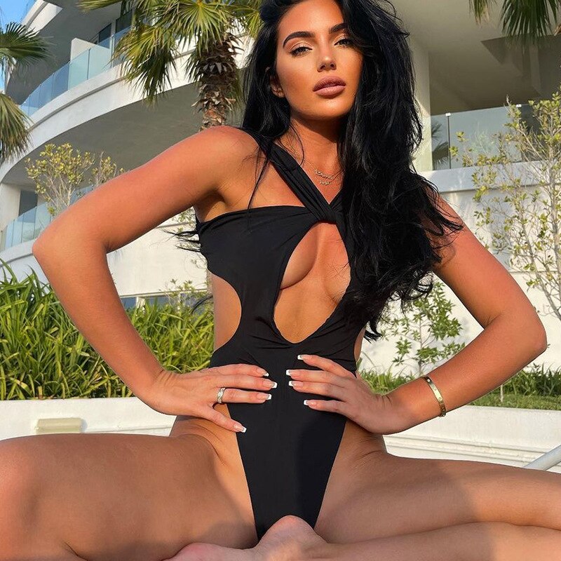 Women Halter Criss Cross Cut Out One Piece Bikini - Nxt Moda
