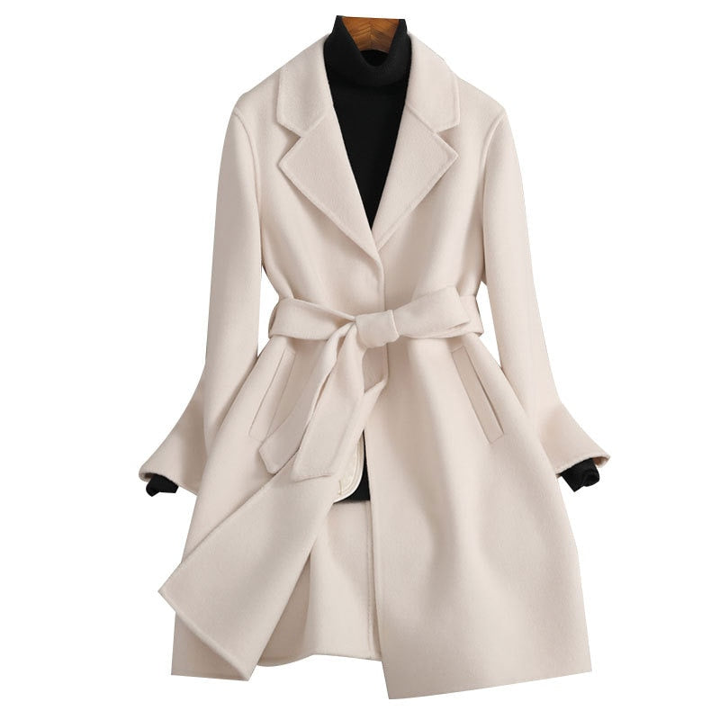 Women Wool Coat With Belt - Nxt Moda