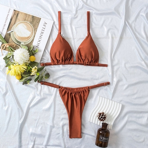 Women's Split Solid Bikini Set - Nxt Moda