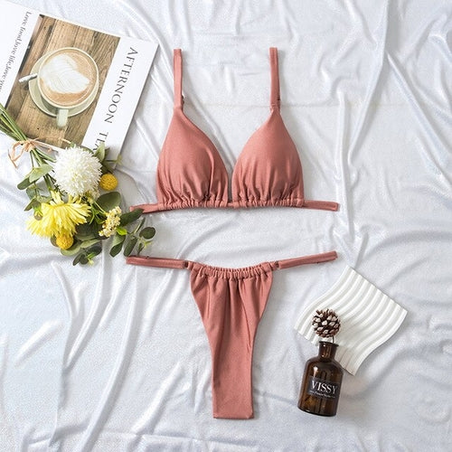 Women's Split Solid Bikini Set - Nxt Moda