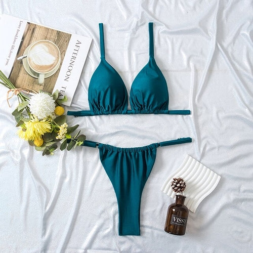Women's Split Solid Bikini Set - Nxt Moda