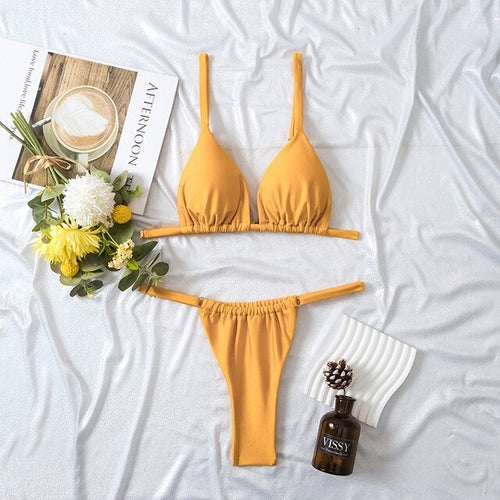 Women's Split Solid Bikini Set - Nxt Moda