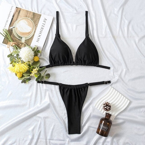Women's Split Solid Bikini Set - Nxt Moda