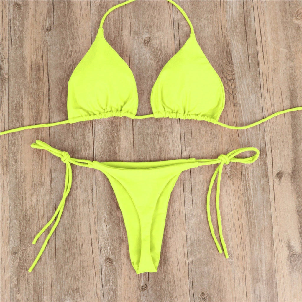 Solid Color Low Waist Micro Thong Bikini Set - Nxt Moda