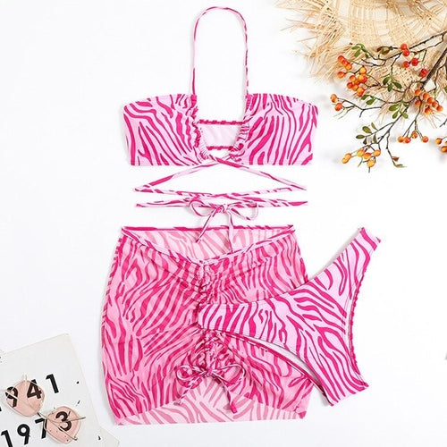 Women's Striped Print Mesh Bikini Set - Nxt Moda