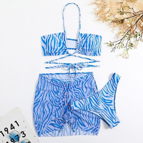 Women's Striped Print Mesh Bikini Set - Nxt Moda