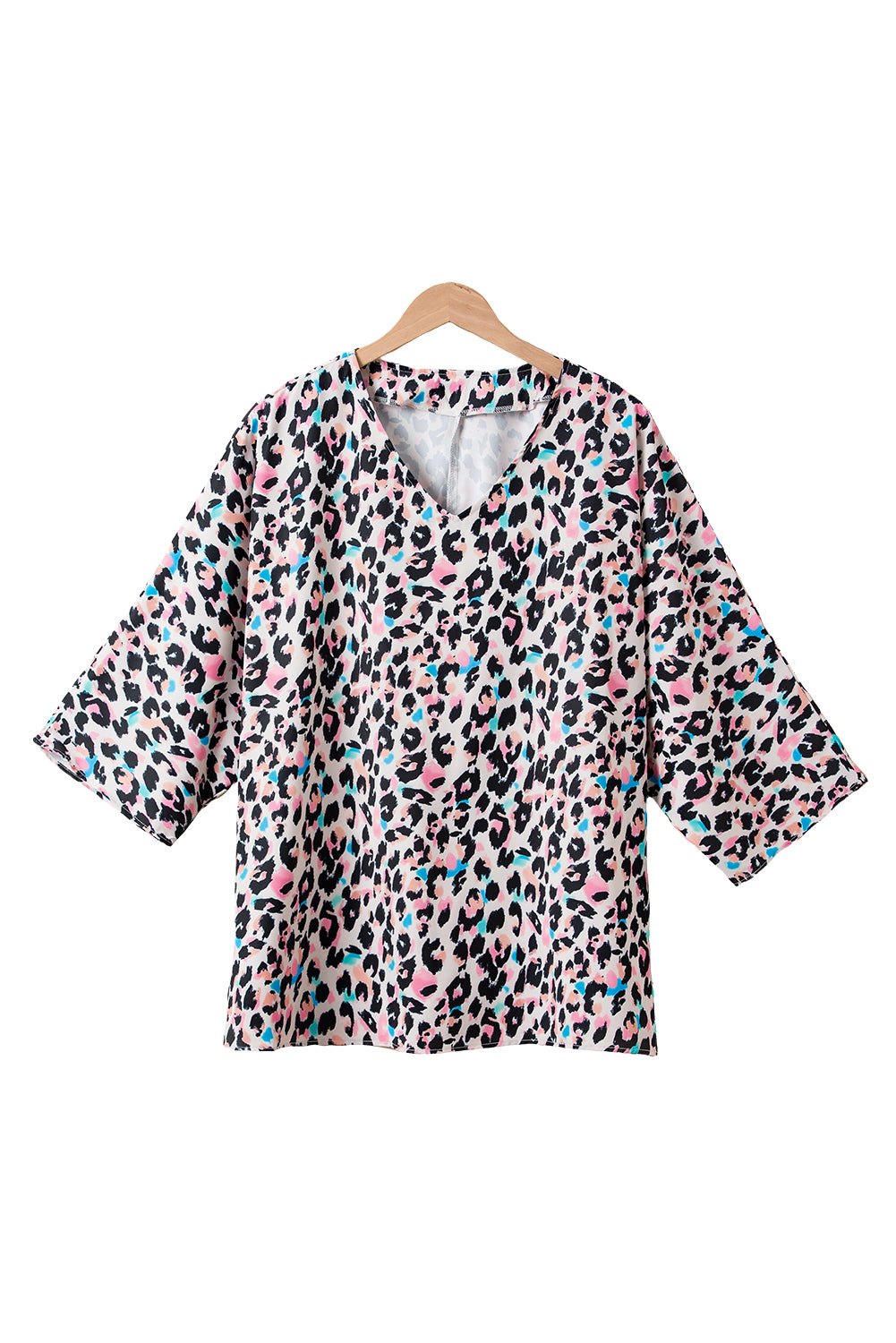 Brown Leopard Print V Neck Plus Size Batwing Top - Nxt Moda