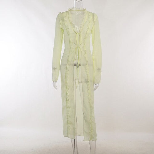 Hirigin See Through Mesh Ruffle Trim Cover Up - Nxt Moda