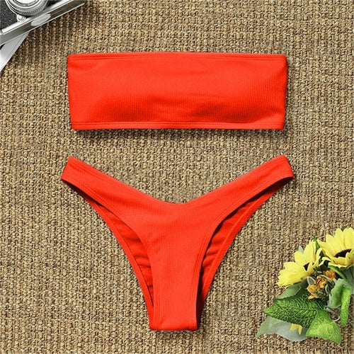 Simple Two Piece High Waisted Bikini Set - Nxt Moda
