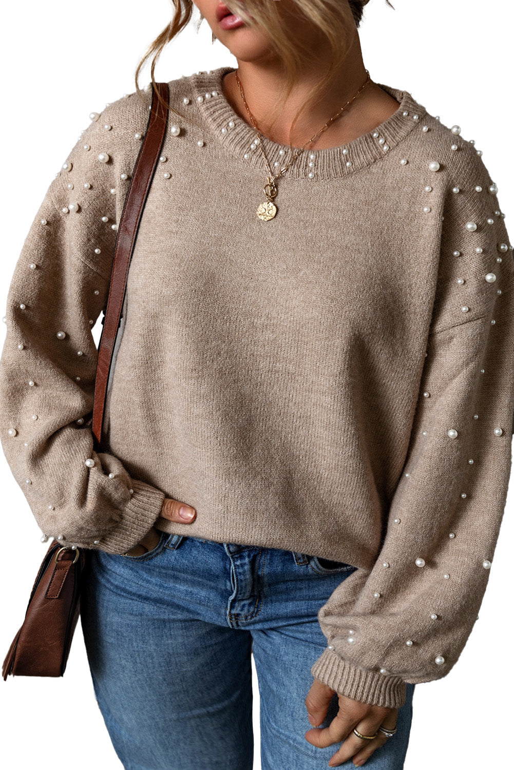 Smoke Gray Plus Size Pearl Pullover Sweater - Nxt Moda